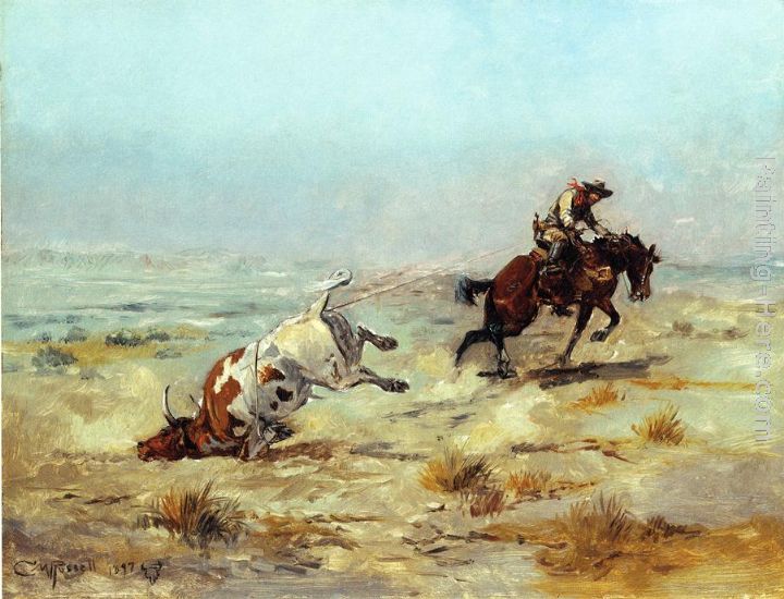 Lassoing a Steer painting - Charles Marion Russell Lassoing a Steer art painting